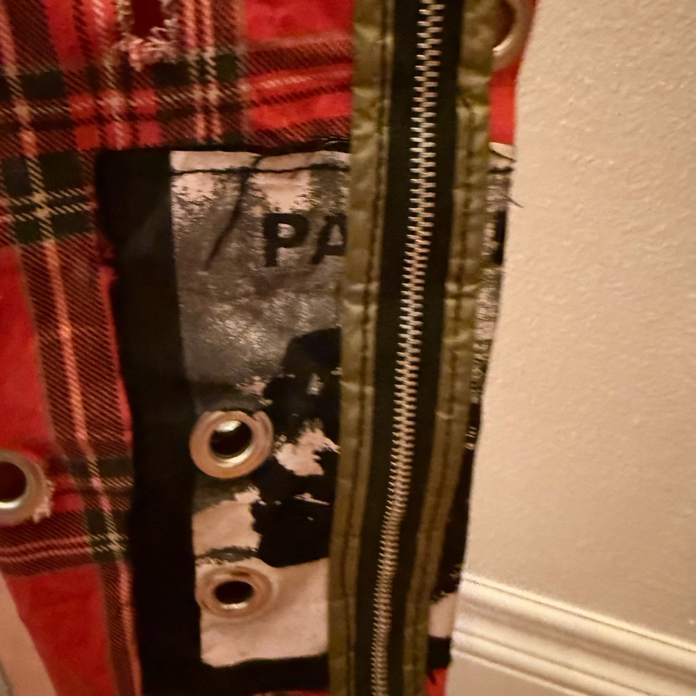 Roth 660 Custom Made Red Plaid Grunge Patched Pants Embellished With Grommets. - Picture 6 of 9